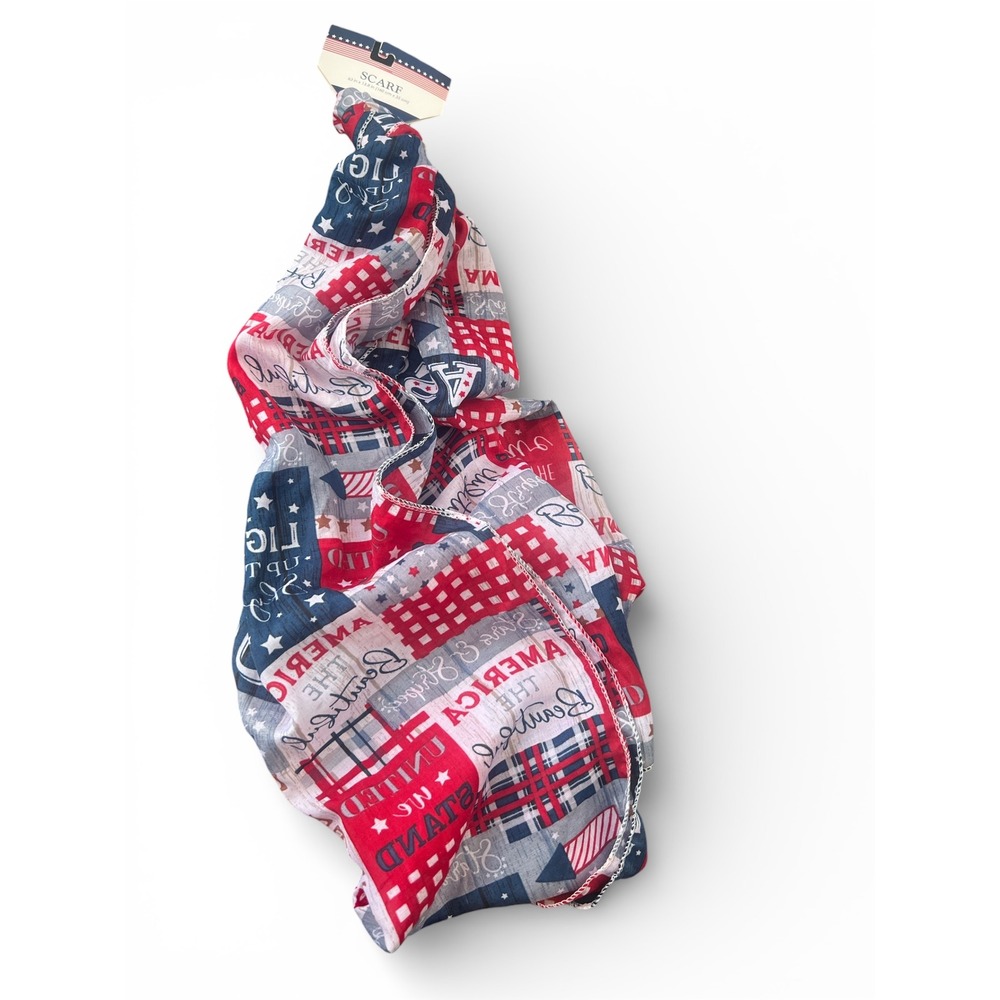 Patriotic Scarf Red White Blue Stars Stripes America‎ The Beautiful 63x13.8 NWT